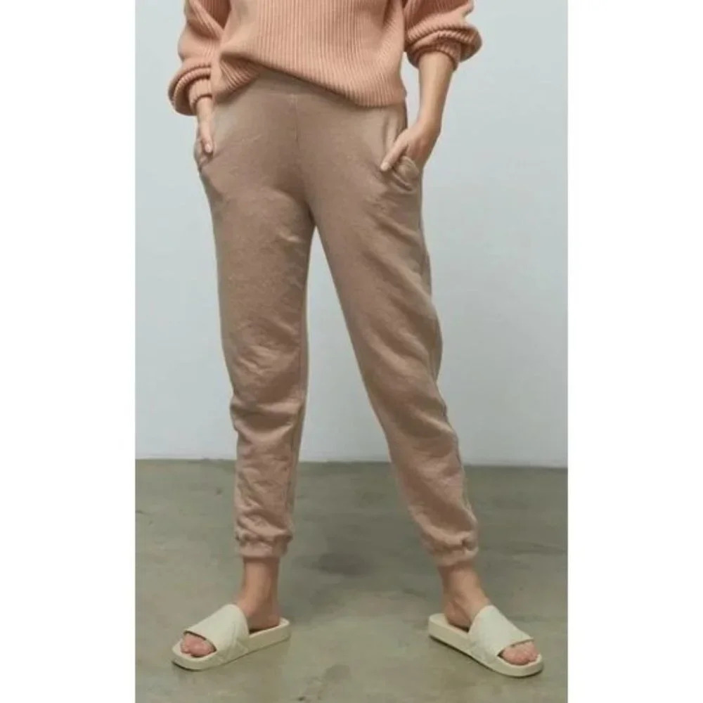 lunya Cozy Track Pants in Light Brown Tan